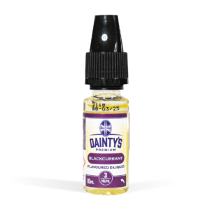 Daintys blackcurrant e-liquid 10ml on white background