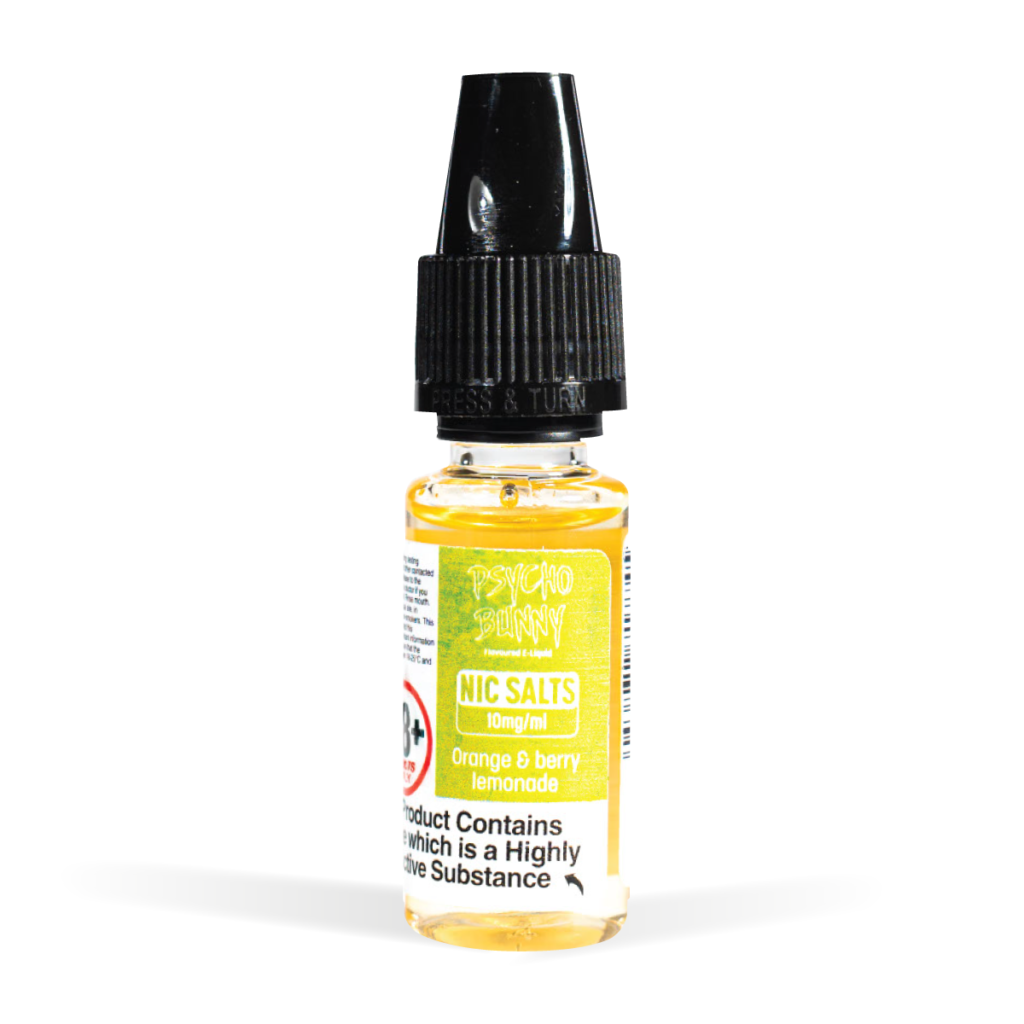 Orange Berry Lemonade Psycho Bunny 10ml Nic Salt 20mg studio shot