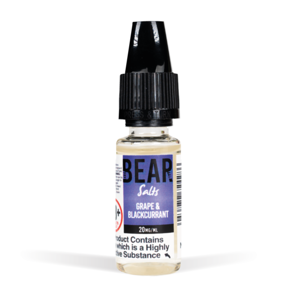 Bear Grizzly Nic Salts Range 20mg Grape & Blackcurrant White Background Studio Shot