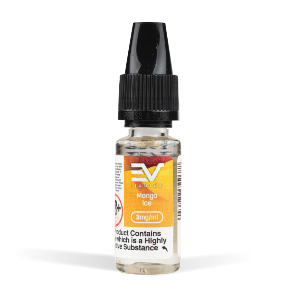 EV Mango Ice E-Liquid 10ml White Background Studio Shot