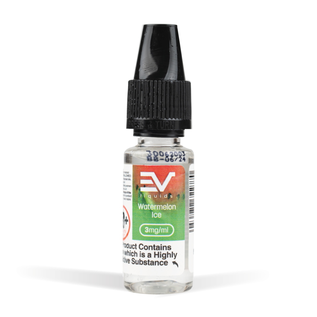 EV Watermelon Ice 10ml E-Liquid White Background Studio Shot