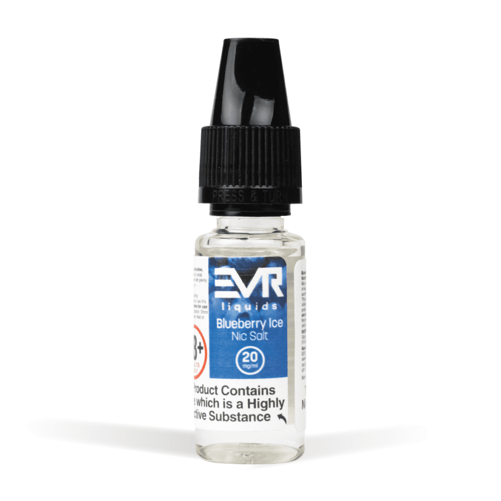 EVR Gourmet Blueberry Ice E-Liquid 10ml with Fruit Menthol White Background Studio Shot