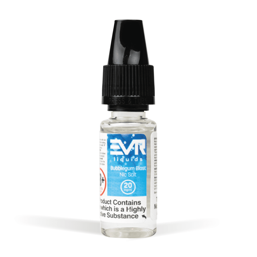 EVR Gourmet Bubblegum Blast E-Liquid 10ml with Fruit Menthol White Background Studio Shot