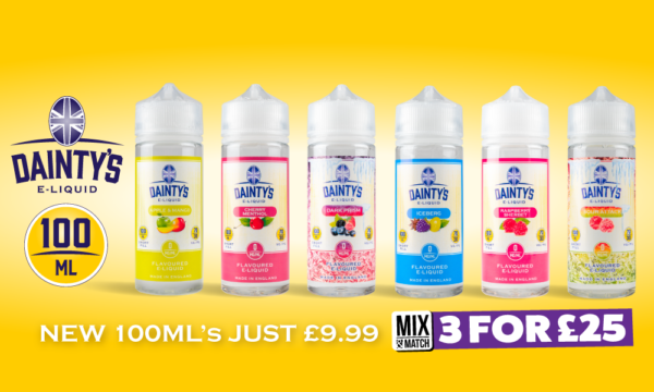 dainty's 100ml e-liquid new flavours yellow web banner