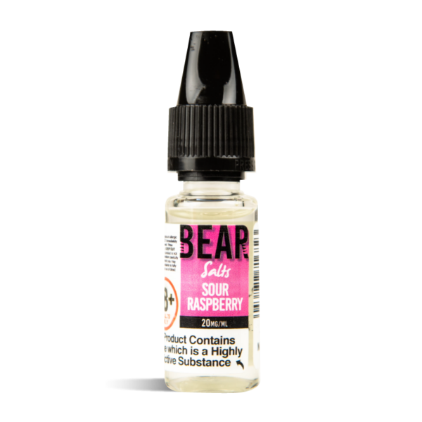 BEAR sour raspberry nic salt e-liquid in 10ml bottle with 10mg and 20mg nicotine strength