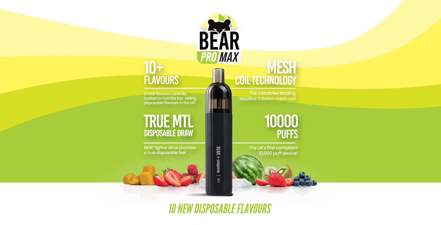 BEAR Pro MAX 10000 puff vape pod kit banner with USPs