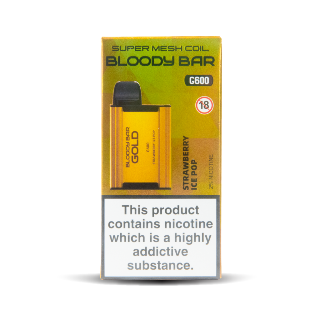 Strawberry Ice Pop TBO Bloody Bar Gold G600 Disposable Vape with 600 Puffs