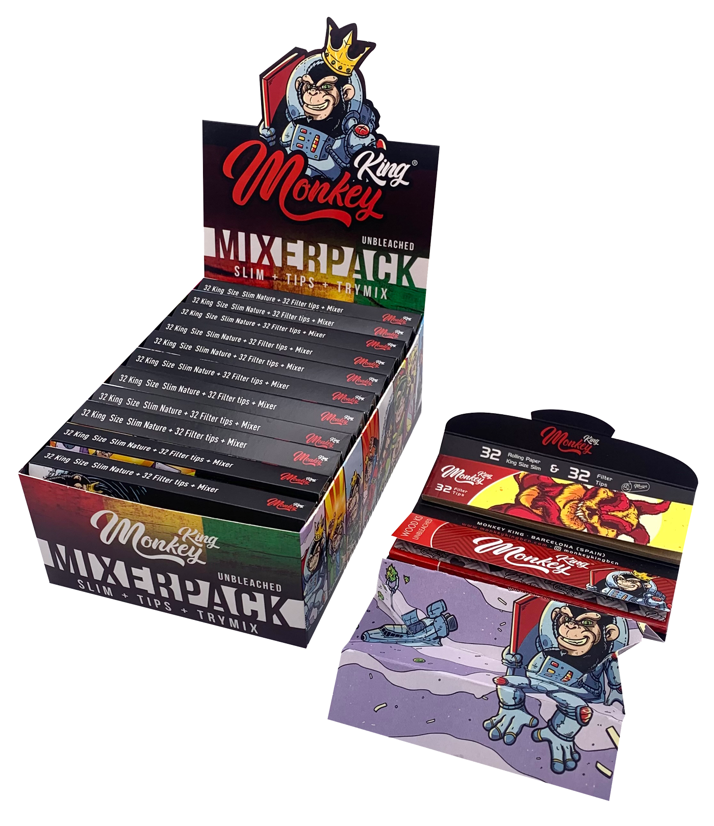 Monkey King Try Mix Unbleached Rolling Papers + Tips King Size Slim mumcpcsp