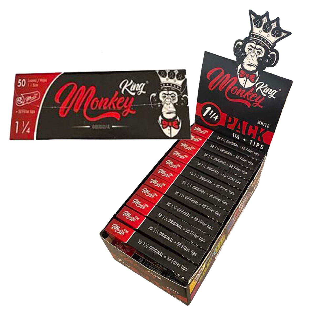 Monkey King White Unbleached Papers + Tips Medium 1 1/4 msw114