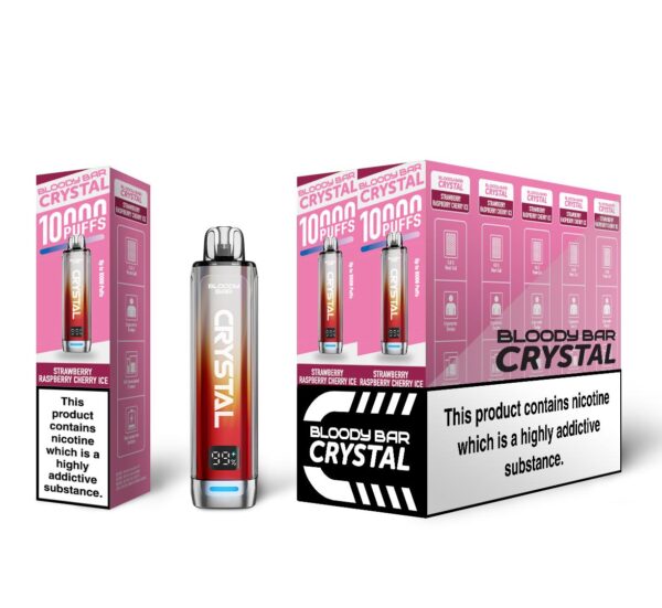 Strawberry Raspberry Cherry Bloody Bar Crystal 10K Vape Pod Kit UK Compliant