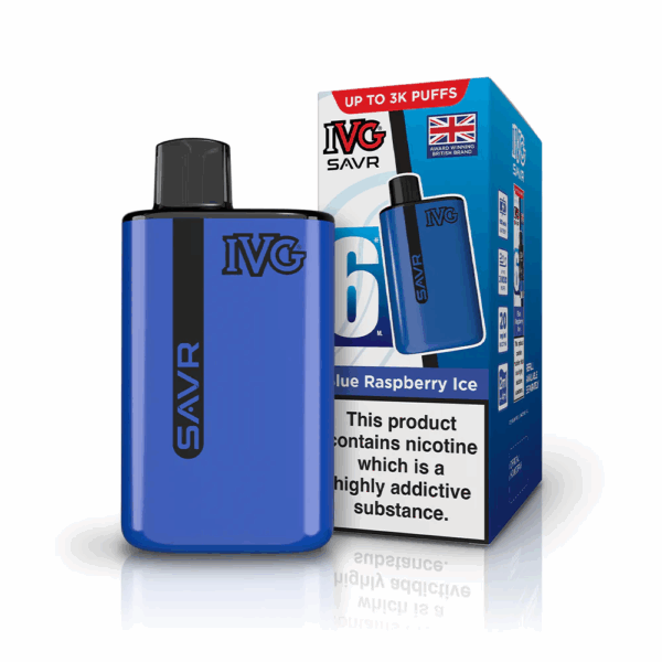 Blue Raspberry Ice Flavour IVG Savr 3000 Vape Pod Kit UK Compliant - Bulk 5 Pack