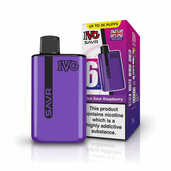Blue Sour Raspberry Flavour IVG Savr 3000 Vape Pod Kit UK Compliant - Bulk 5 Pack